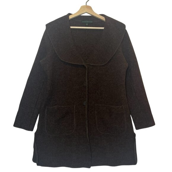 Harve Benard Women Cardigan Sweater Large Size 100% Wool Brown Open Front Button - Picture 1 of 10